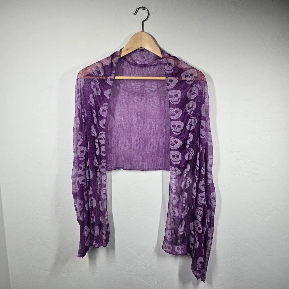 Y2K Whimsygoth Purple Skull Print Sheer Scarf Wrap Lightweight